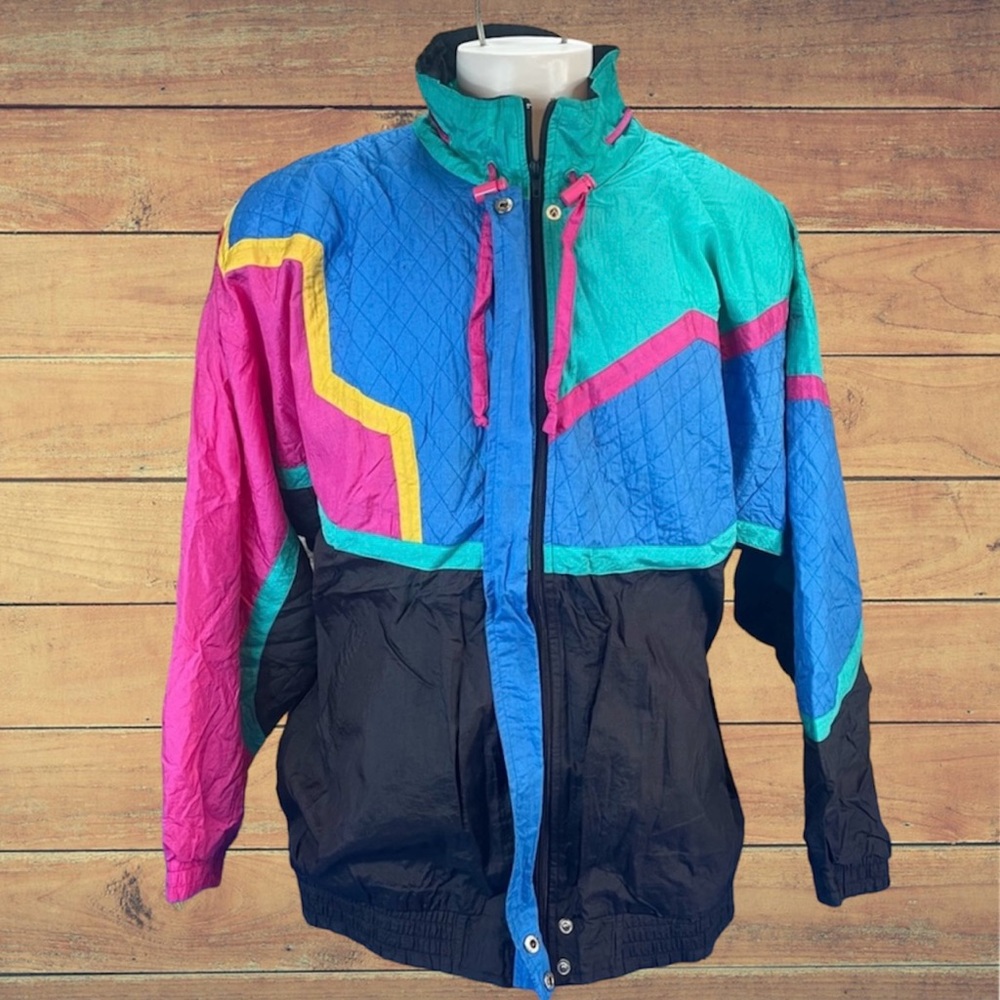 Vintage EUNICE 80’s 90’s Women’s Color Block Full Zip Windbreaker Jacket Size 3X
